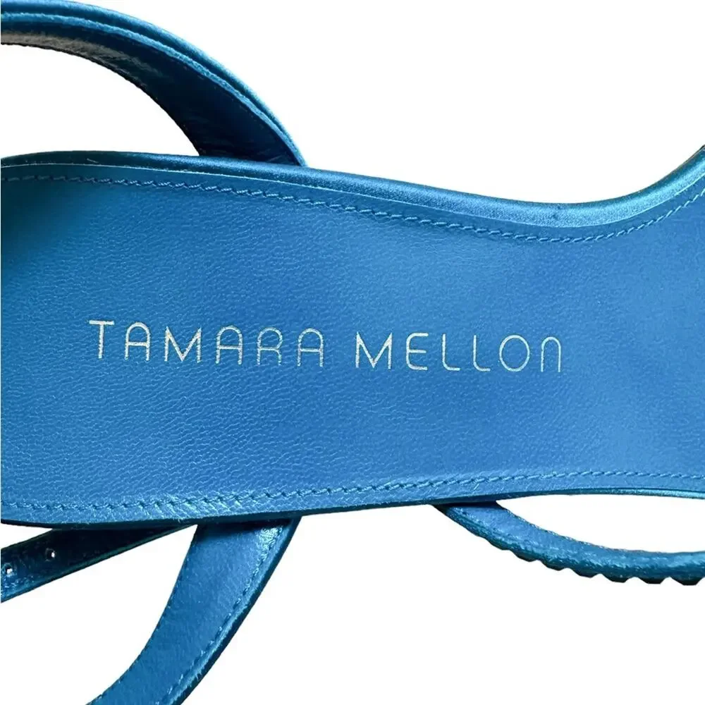 Tamara Mellon High Stakes 100 Toe Loop Blue Green Crystal High Heel Sandals 37.5